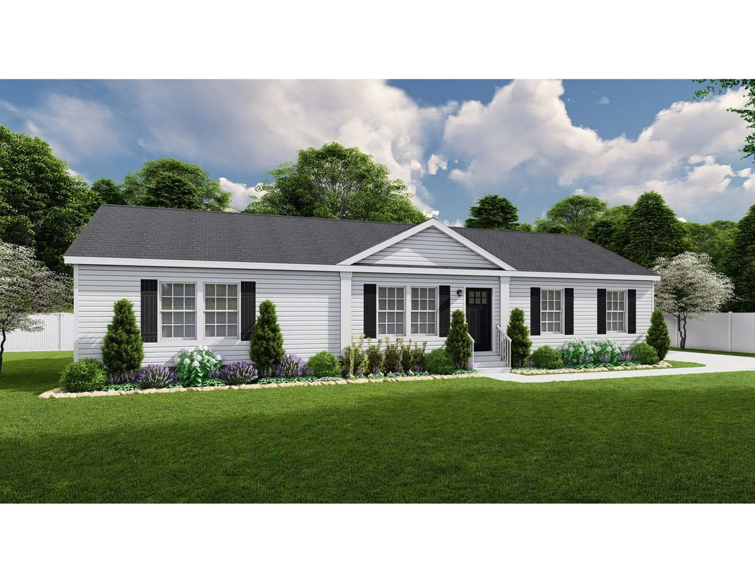 The 1558 JAMESTOWN Exterior. This Manufactured Home features 3 bedrooms and 2 baths.